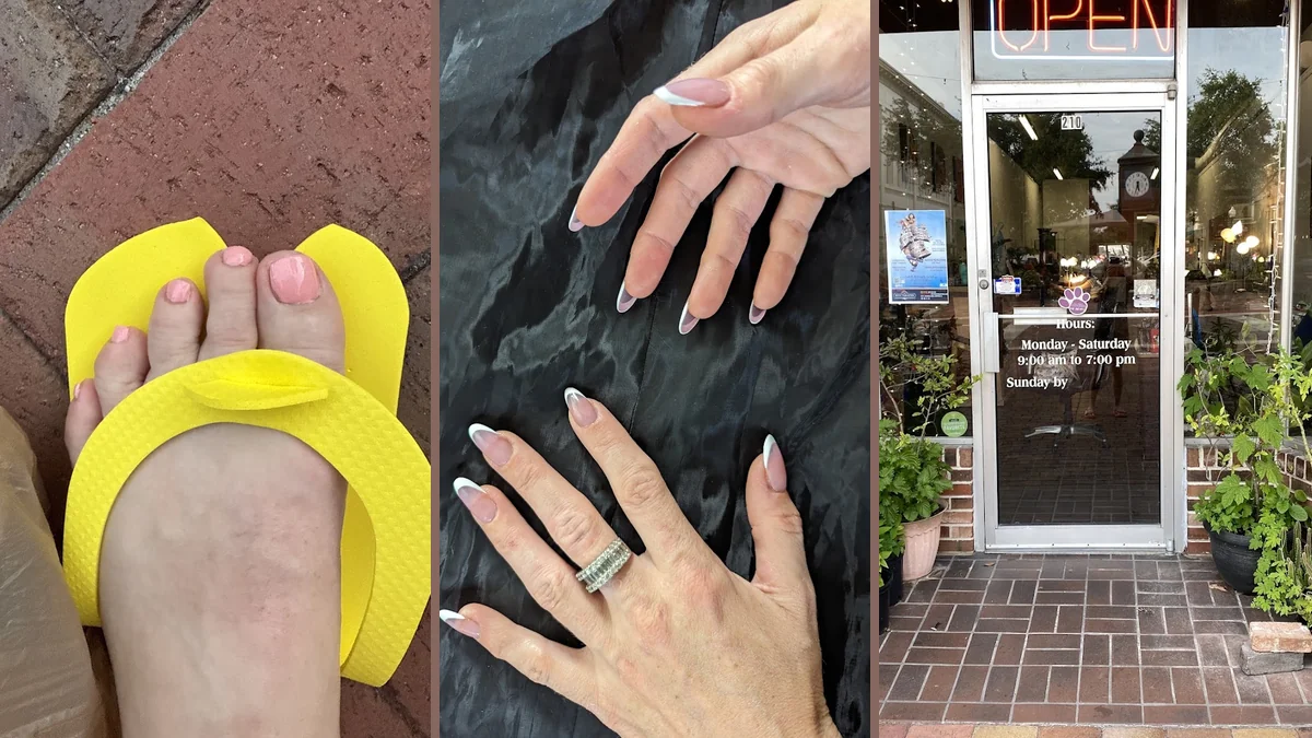 Nail salon stations with manicure tools